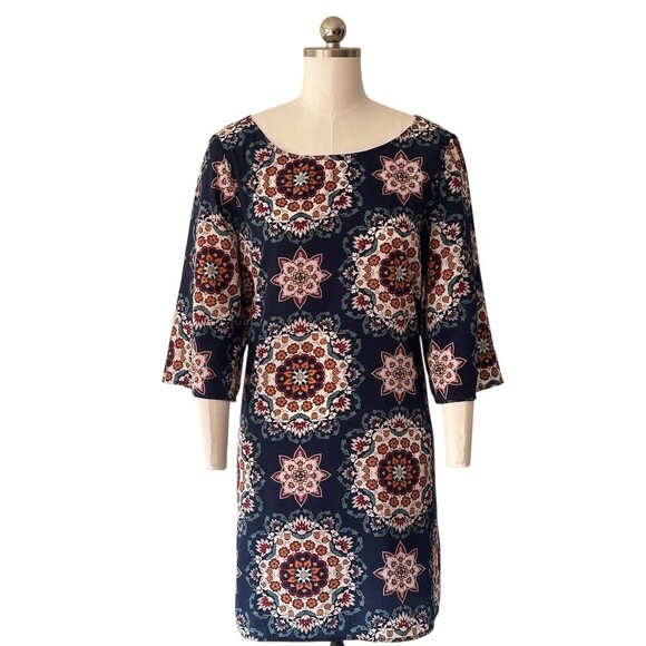 BeBop Dress Womens XL Navy Floral Medallion Shift Knee Length 3/4 Sleeve - Picture 8 of 8